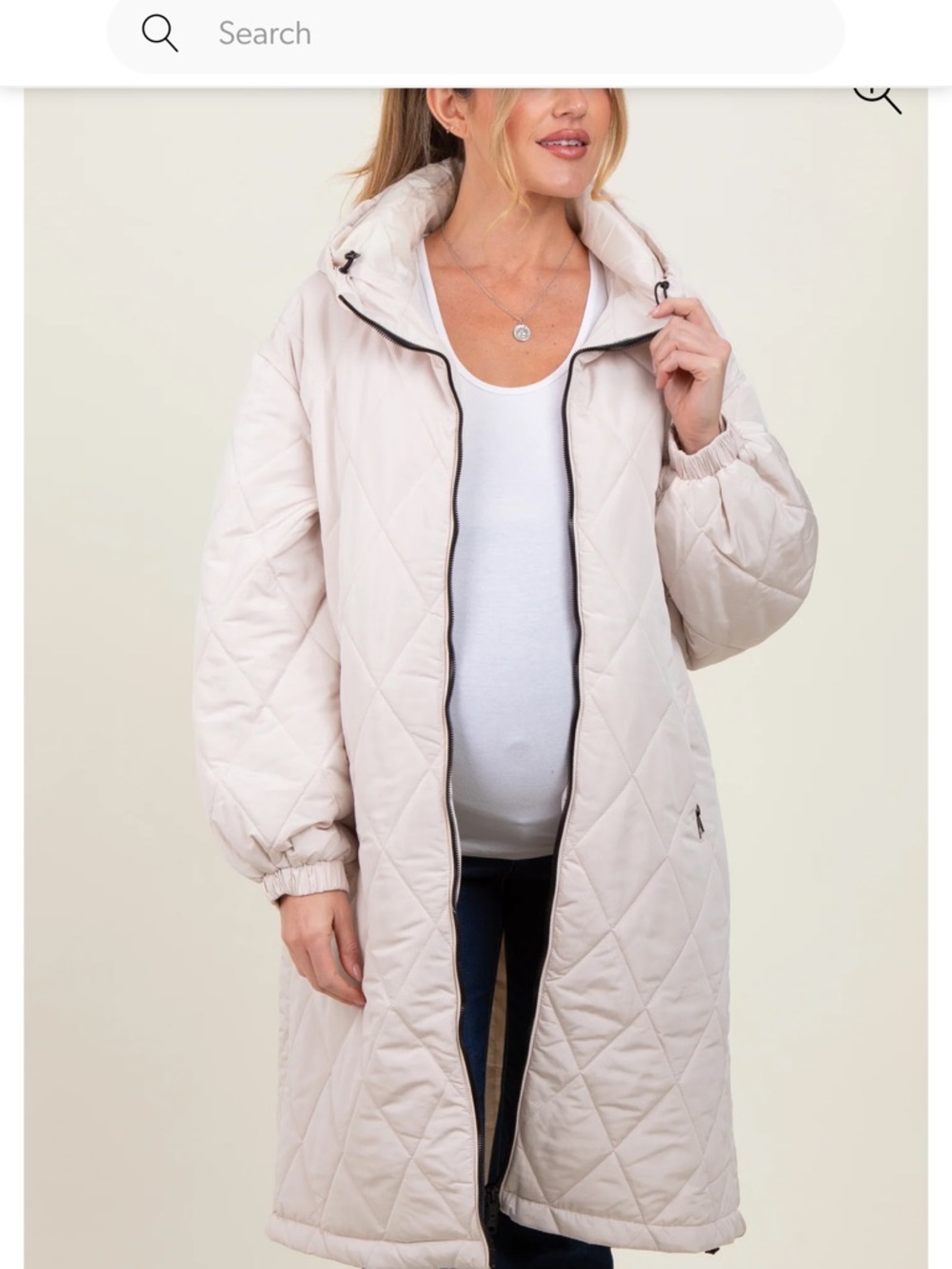 Maternity Pinkblush light cream Quilted Hooded Long Puffer Coat